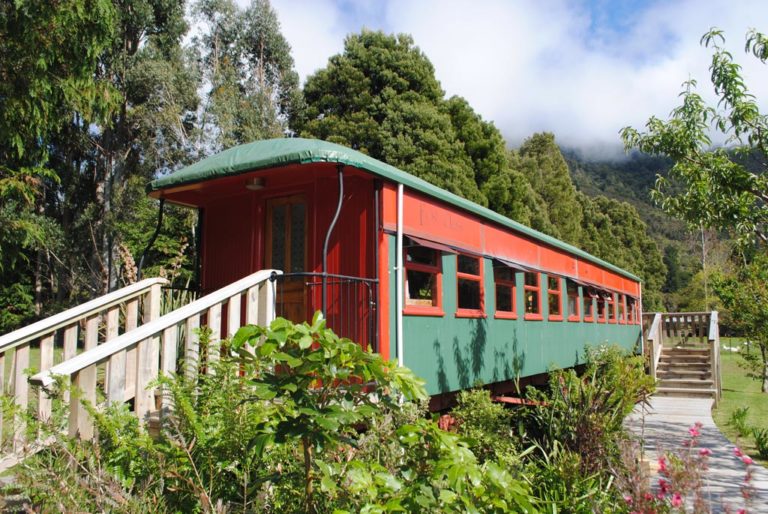 Exterior of Train Carriage On the Track Lodge Nydia Bay