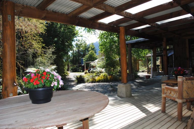 Porch at On the Track Lodge Nydia Bay