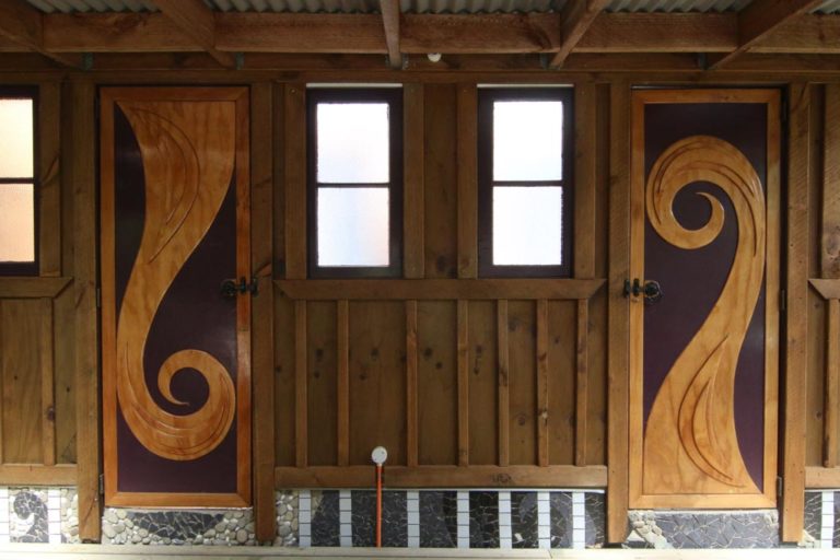 Guest shower block and bathrooms On the Track Lodge Nydia Bay